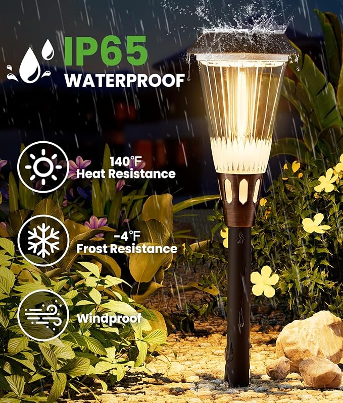 BITPOTT Solar Pathway Lights Outdoor, 8 Pack Bright 2-in-1 Warm&Cold Solar Lights Outdoor, IP65 Waterproof Garden Lights Solar Powered Walkway Lighting Outside for Yard Driveway Path Patio Landscape