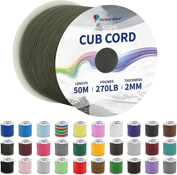 Paracordland-270LB Paracord Rope-50ft-Micro 2mm-Utility Cord Thin Braided Best for Military & Camping Survivl Bracelet DIY Projects Fishing Lanyards-Army Green