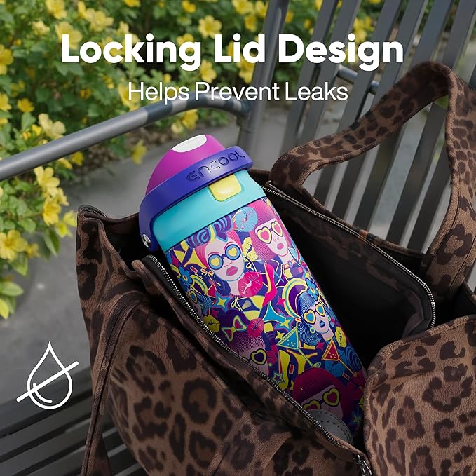 ENCOOL Leakproof Insulated Water Bottle with Straw Dual-Sip Water Bottle Bag-Safe Design for Work, Commute & Gym – Keeps Drinks Cold All Day, 24 oz, Vibe Spice