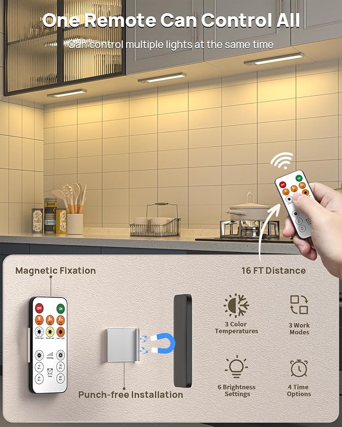 9" Under Cabinet Lights Wireless, Motion Sensor Light Indoor with Remote, LED Rechargeable Closet Light, 3 Color Temps, Dimmable, Magnetic, Under Counter Lights for Kitchen, Stairs, Pantry, Hallway
