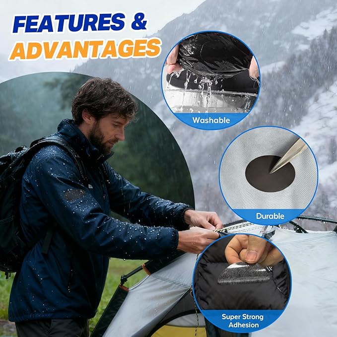 35Pcs Down Jacket Repair Patch Kit Pre-Cut Nylon Patches for Clothes Self-Adhesive Fabric Tape Waterproof Lightweight Outdoor Gear Tenacious Repair Tape for Puffer Jacket Coat Tent Backpack(Charcoal)
