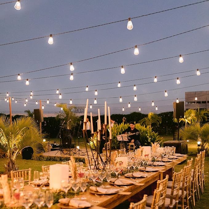 BLIATLUS 55FT Solar String Lights Outdoor Waterproof with Remote Control 15+2 Shatterproof LED ST38 Bulbs for Porch Garden Market Bistro Patio Backyard Fence