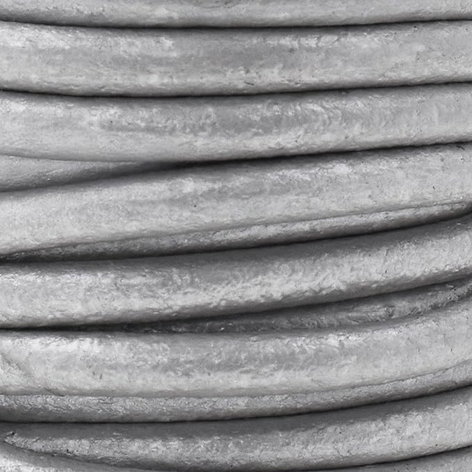 Mandala Crafts Round Genuine Silver Leather Cord for Jewelry Making – 5mm Cowhide Leather Rope String Lace for Kumihimo – 4.4 Yards Cowhide Craft Cording Spool