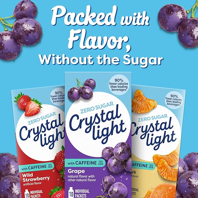 Crystal Light On The Go Energy Grape - Caffeine Energy Releasing, 10-Packet Boxes (Pack of 6)