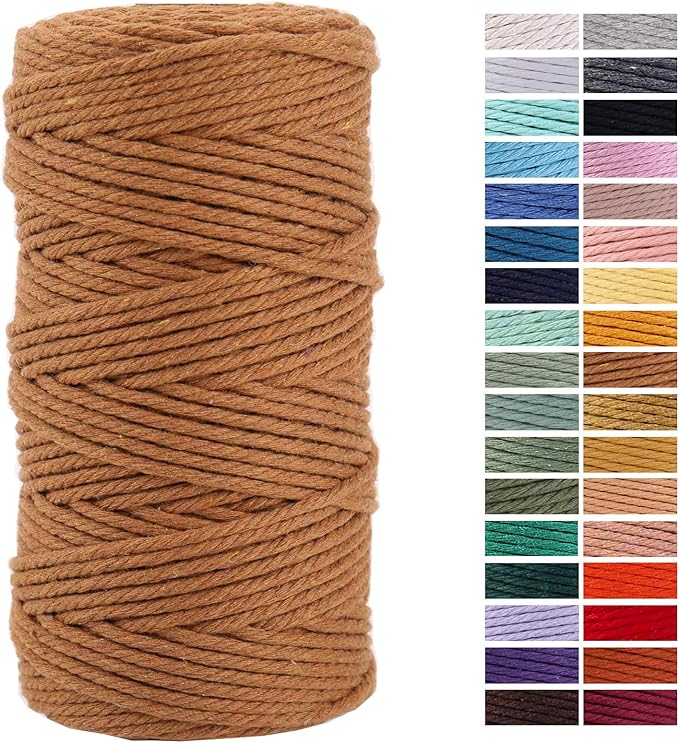 Caramel Macrame Cord 3mm x 109Yards,Colored Cotton Rope Craft Cord Colorful Cotton Cord Twine for Wall Hanging Plant Hangers Crafts Knitting Decorative Projects