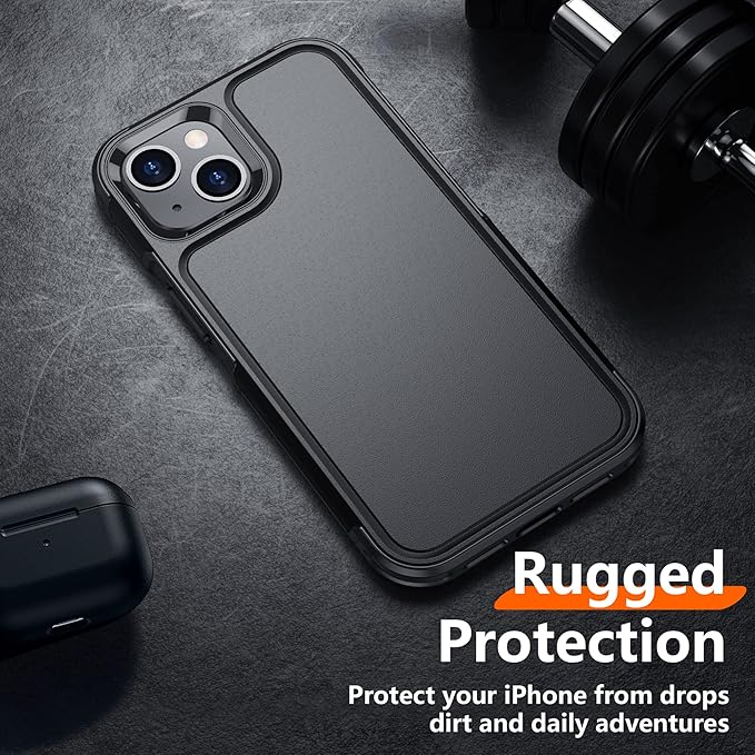 Red2Fire for iPhone 13 Case, with 2X [Glass Screen Protector + Camera Lens Protector][12 FT Military Dropproof] Rugged Heavy Duty Full-Body Shockproof Phone Case Cover 6.1 inch-Black