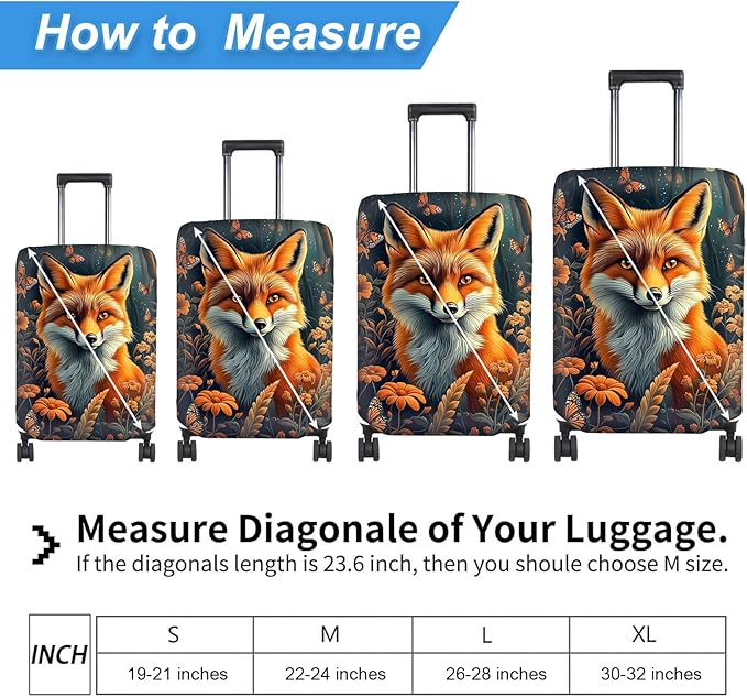 Luggage Cover Protector for 22-24 Inch Suitcases, TSA Approved Elastic Travel Suitcase Covers, Anti-Scratch Washable Luggage Sleeve for Carry On & Checked Bags, Fox Flowers