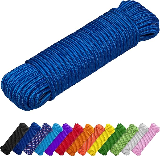 TECEUM Rope – 150 Feet x 1/4 Inch (7mm) – Blue – Strong All-Purpose Utility Rope – Camping, Crafting, Flag Pole, Indoor & Outdoor – Polypropylene Nylon Poly Lightweight Diamond Braided Cord