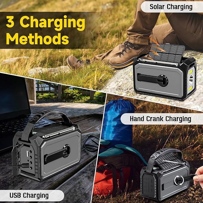 59200mWh Emergency Radio - 16000mAh Portable Solar Hand Crank NOAA/AM/FM Weather Radio with Battery Powered & USB Charger,SOS Alarm,Flashlight, Reading Lamp for Outdoor Camping,Storm,Survival Kits