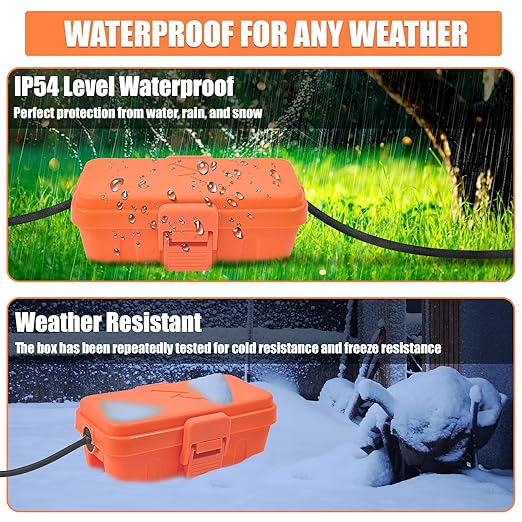 Hrensaw Small Weatherproof Electrical Connection Box(6 x 3.5 x 2.2inch),Outdoor Electrical Box,Waterproof Extension Cord Covers for Plug, Extension Cables, Holiday Lights,Orange