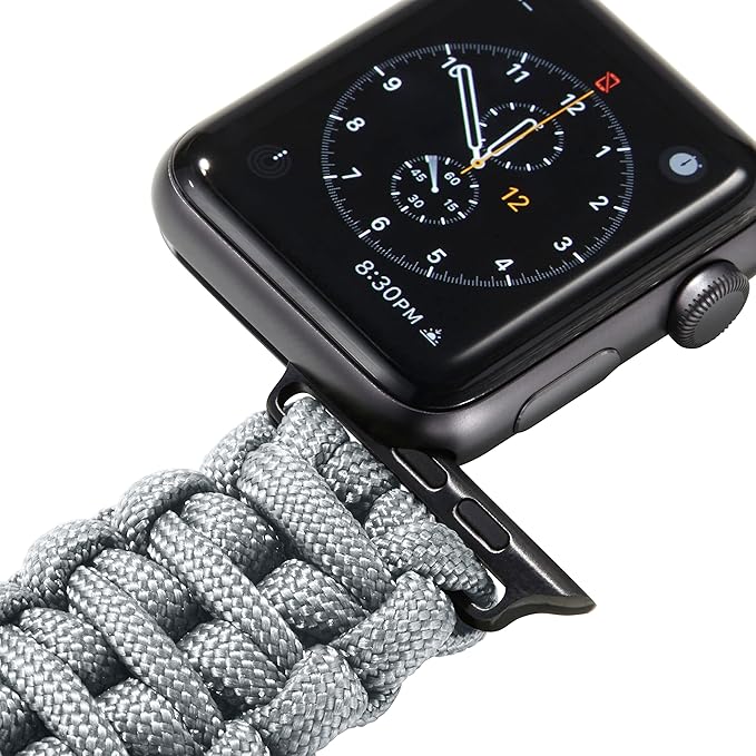 Savior Survival Gear Paracord Watch Band - Compatible with Apple Watch Band 49mm 46mm 45mm 44mm 42mm - iWatch Band Series Ultra 10 9 8 7 6 5 4 3 2 1 SE – Adjustable strap for men (Neutral Gray, Large)