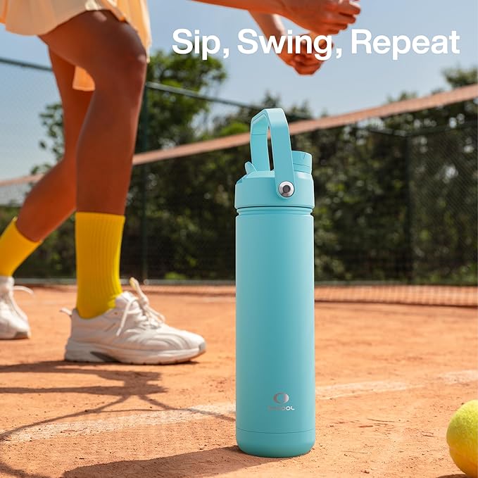 ENCOOL Insulated Water Bottle with Straw Stainless Steel Water Bottle, Leak-Proof, BPA-Free, Double Wall Vacuum Keeps Cold for 24 Hours for Sports, Travel, School (26 oz, Aquamarine Blue)