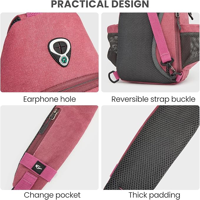 G4Free Canvas Sling Bag Crossbody Backpack with USB Charging Port & RFID Blocking, Hiking Daypack Chest Bag for Women Men