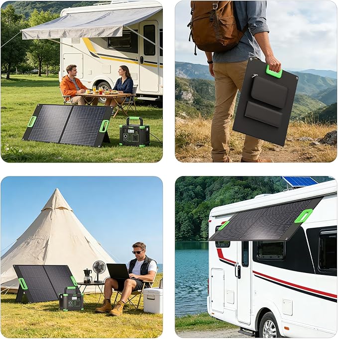 100W Portable Solar Panel for Power Station, 23.5% High Efficiency ETFE Foldable Solar Charger with Kickstands, 18V IP65 Waterproof Solar Panel Kit for Outdoor Camping RV Trip Off-Grid Living