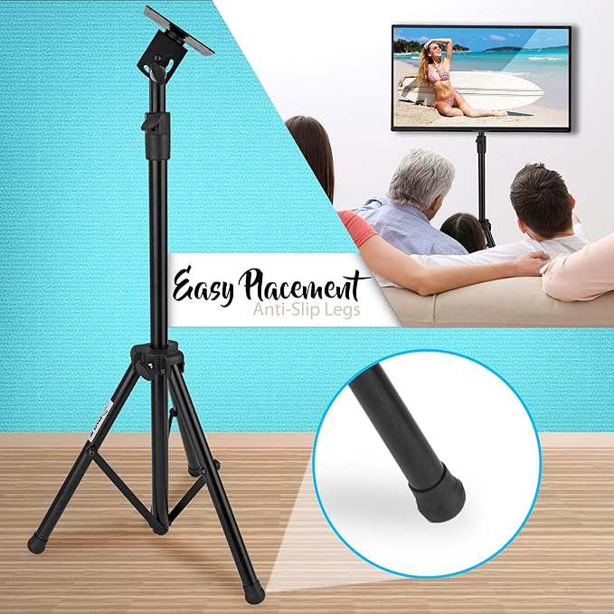 Pyle LED TV Tripod Stand - 2 Pcs Portable TV Stand, Foldable TV Stand Mount, Fits LCD Flat Panel Screen TV Up to 32" w/Adjustable Tilt & Height, 22lbs Weight Capacity, VESA 75, 100 - PTVSTNDPT3215X2