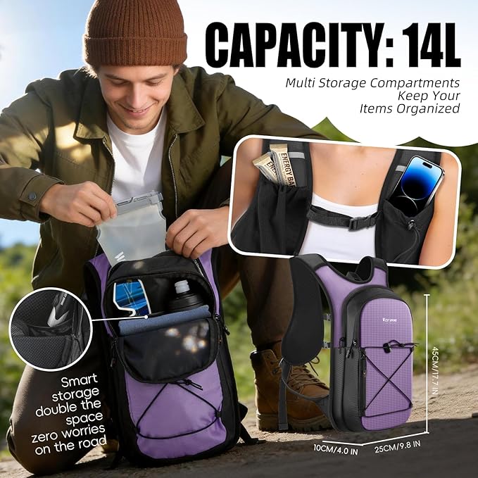 Hydration Pack Backpack, Insulated Hiking Water Backpack with 1.5L Water Bladder, Running Hydration Vest Backpack for Men Women, Hydro Daypack for Hiking, Cycling, Climbing, Rave