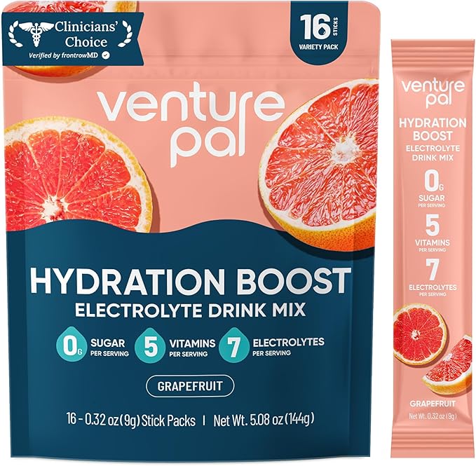 Venture Pal Sugar Free Electrolyte Powder Packets - Liquid Daily IV Hydration Packets for Rapid Rehydration | 7 Electrolytes & 5 Vitamins | Keto Friendly | Non-GMO | Vegan | Fast Dissolve | 16 Sticks