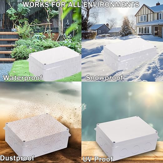 Junction Box, Reserved Holes Electrical Boxes Waterproof IP65 ABS Plastic Electrical Power Cord Enclosure Project Box White 7.9 x 5.9 x 2.8 inch(200x100x70mm)