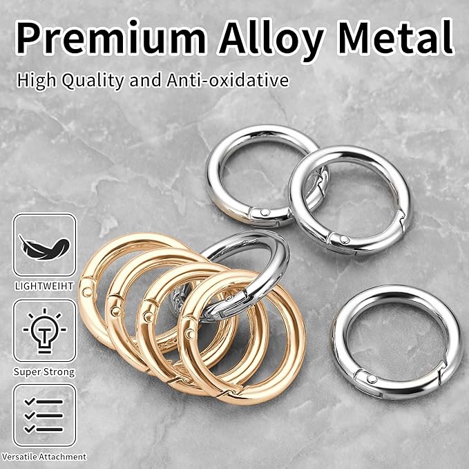 Gkeygo 1 Inch Keychain Rings, 8 Pack Round Carabiner Clip for Keys, Buckle, Bags, Purses - Key Chain Hooks Replacement Keychains Lanyard DIY Crafts - Gold, Silver