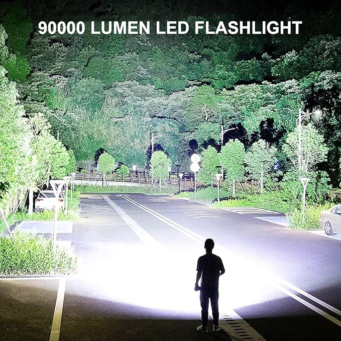 Lylting Rechargeable LED Flashlights High Lumens, 90,000 Lumens Super Bright Flashlight with 5 Modes & Waterproof, Powerful Handheld Flashlight for Camping Emergencies