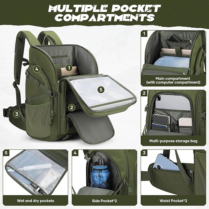 Maelstrom Tactical Backpack for Men, Water Resistant 40L Military Backpack, for Hiking, Camping, Gym with Molle System (Army Green)