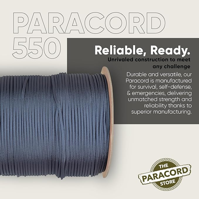 The Paracord Store | Type III 550 Paracord - 1000 FT Spool, Navy Blue | Heavy Duty 7 Strand Tactical Paracord - USA Made Nylon Outdoor Parachute Cord for Camping, Fishing & More - Survival Cord