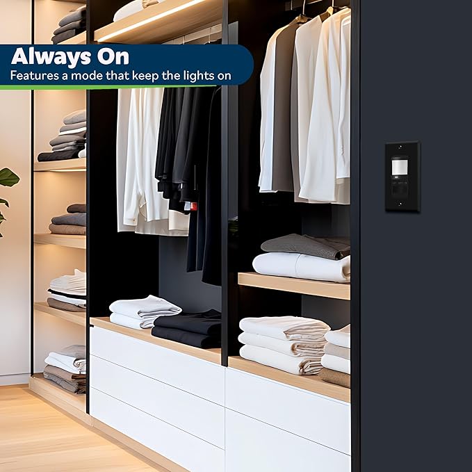 TOPGREENER in Wall PIR Motion Sensor Light Switch, Occupancy Sensor Switch, 𝐍𝐞𝐮𝐭𝐫𝐚𝐥 𝐖𝐢𝐫𝐞 𝐑𝐞𝐪𝐮𝐢𝐫𝐞𝐝, On/Off Override, 𝐒𝐢𝐧𝐠𝐥𝐞 𝐏𝐨𝐥𝐞, 4A, 500W, TSOS5-BKWP,Black,2 Pack