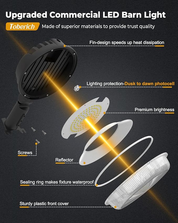 toberich LED Barn Light 4 Packs, 150W 20000LM Yard Area Lights Dusk to Dawn Outdoor Lighting with Upgraded Photocell 6500K Adjustable Angle Daylight IP66 Waterproof Street Lights for Farmhouse/Garage