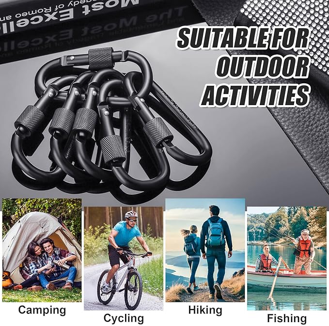 Cridoz Locking Carabiner D Ring Clips with Flat Key Ring