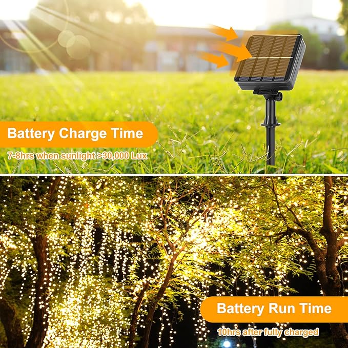 Extra-long 288FT 800LED Solar Fairy String Lights, 4-Pack 72FT 200 LED Outdoor Twinkle Lights Waterproof, 8 Lighting Modes, Warm White Copper Wire Lights for Deck Backyard Tree Garden Fence Pool Party