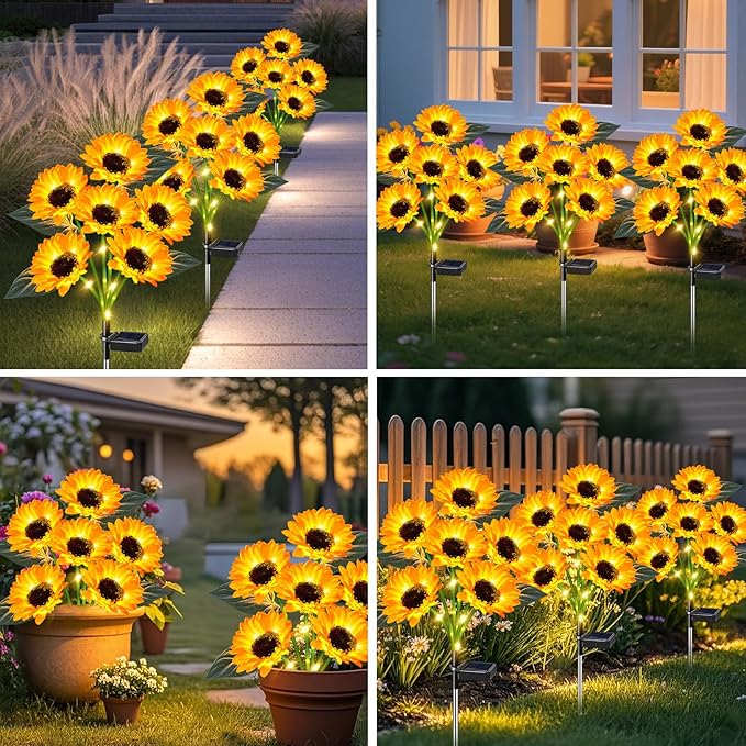 ostritec Sunflower Solar Lights Outdoor Decor, 4 Pack Solar Garden Decor 24 Waterproof Solar Sunflower Outdoor Lights for Garden Patio,Flower Bed, Pathway, Gift for Women, Mom, Grandma