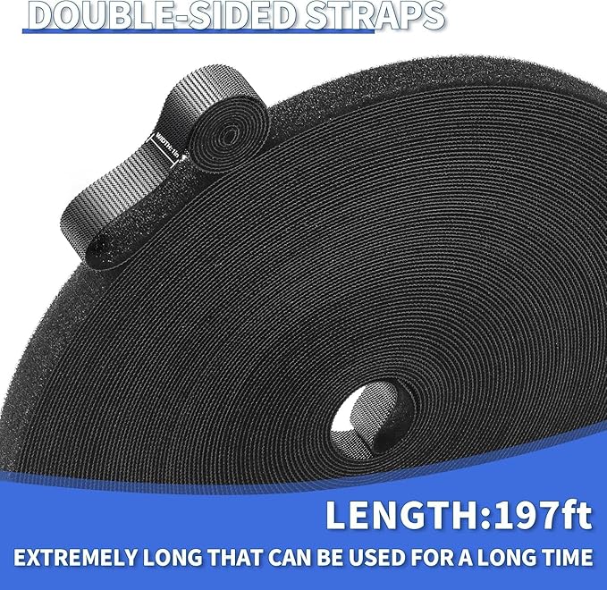 1In x 100Ft Reusable Cable Ties Hook and Loop Roll | Tie Down Straps, Nylon Double-Sided Strips, | Adjustable Multi-Purpose Wrap Fasteners forOffice, Home, Data Center