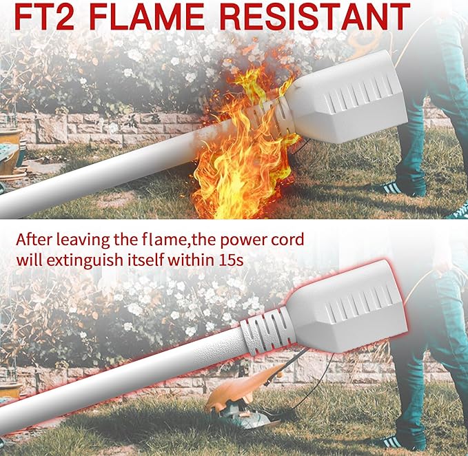 16/3 13A 125V 1625W 30 FT Outdoor Extension Cord Waterproof, Weatherproof & Flame Retardant White 3 Prong Power Cord Outside for Lawn & Garden,125 VAC 16AWG SJTW, ETL Listed