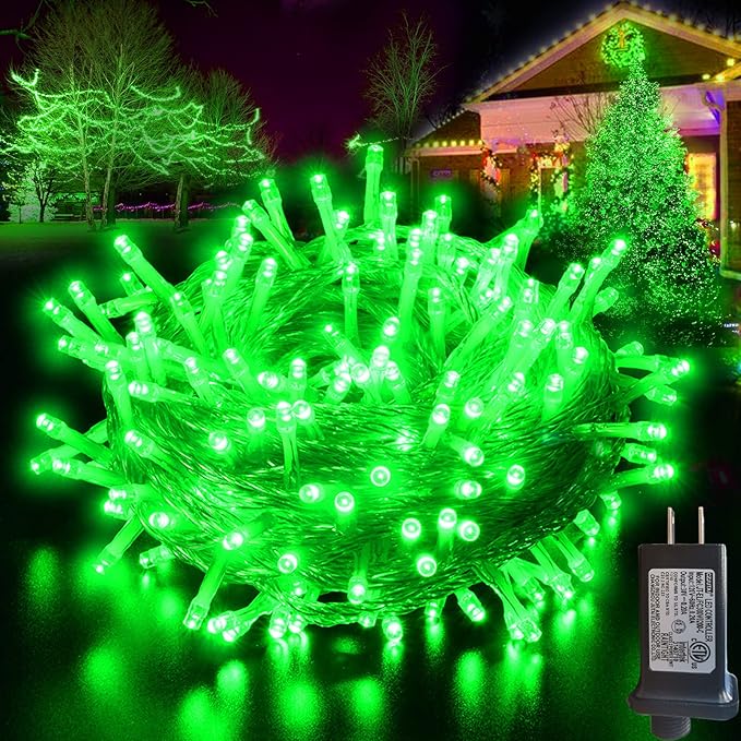 Green String Lights Outdoor Decoration, 66 ft 200 LED Green St. Patrick's Day Lights, Indoor Connectable 8 Modes Clear Wire Twinkle Fairy Light for Party St. Patrick's Day Decoration