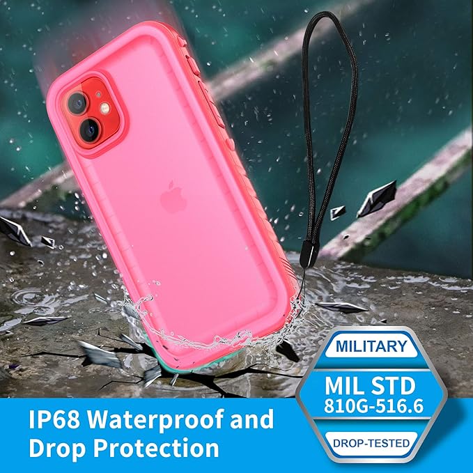 SPORTLINK for iPhone 12/12 Pro Waterproof Case, Full Body Shockproof Dustproof Phone Screen Protector Rugged Cases for iPhone 12/12 Pro 6.1 Inches Pink