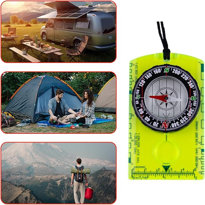Abvsdu 2 Pieces Orienteering Compass, Superior Hiking Survival Compass for Kids, Hiking Backpacking Compass Scouts Navigation Compass Waterproof Map Reading Compass for Outdoor Camping, ‎Green