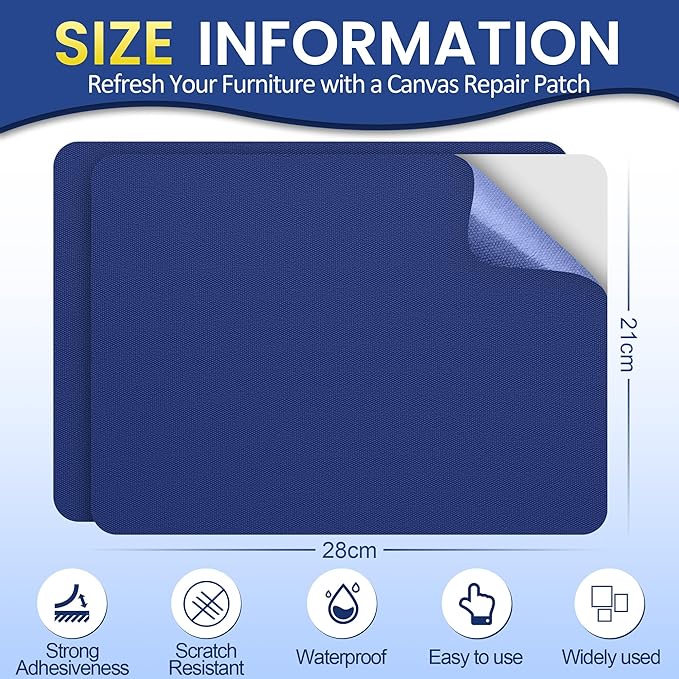 Self-Adhesive Canvas Repair Tape, 8.3" x 11" Waterproof Canvas Repair Patch, Fabric Patch Repairs Kit for Furniture, Tents, Sunbrellas, Boat Covers Awnings, Couches, Clothes, Bags Royal Blue