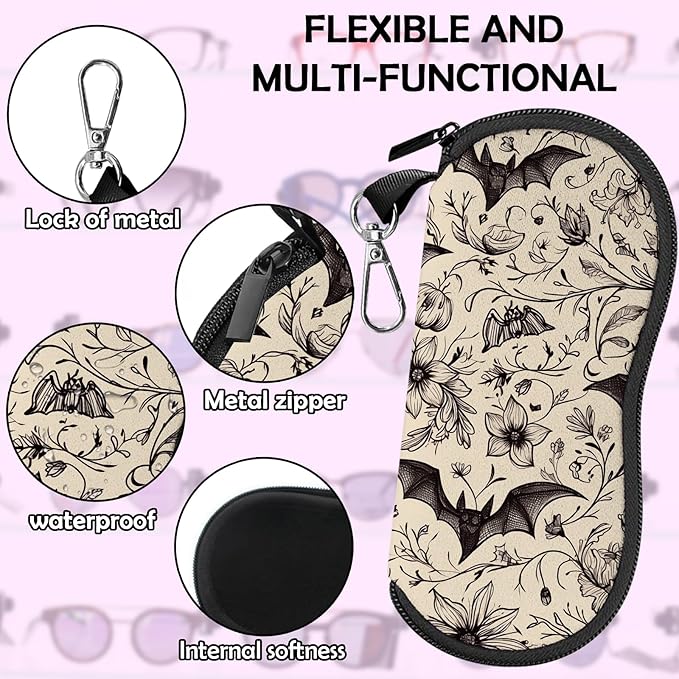 Glasses Case Sunglasses Eyeglass Soft Case Zipper Light Neoprene Pouch with Metal Belt Clip Aesthetic Cute Women Men