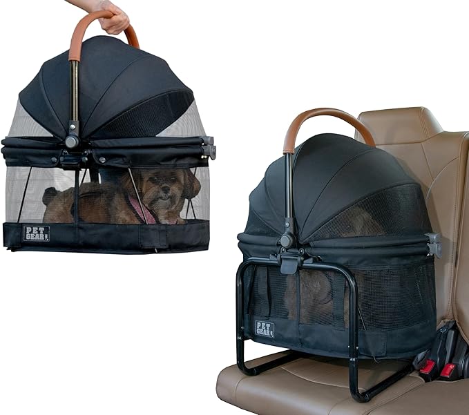 Pet Gear No-Zip View 360 Pet Carrier & Car Seat with Booster Seat Frame for Small Dogs & Cats, Mesh Ventilation, Push Button Entry, No Tools Required, Onyx