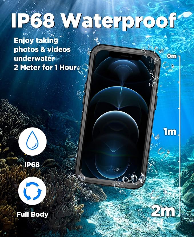 Beeasy for iPhone 12 Pro Max Waterproof Case [Compatible with Magsafe] [Built-in Screen Protector], 360 Full Body Heavy Duty Phone Case, Military Grade Shockproof Dustproof,Magnetic Black