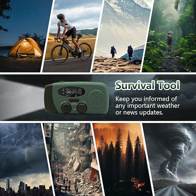 WVL 7400mWh Emergency Weather Radio, Portable Solar Hand Crank Radio AM/FM/NOAA, with 3 Mode Flashlight & Reading Lamp, Cell Phone Charger and SOS Siren(Navy Green)