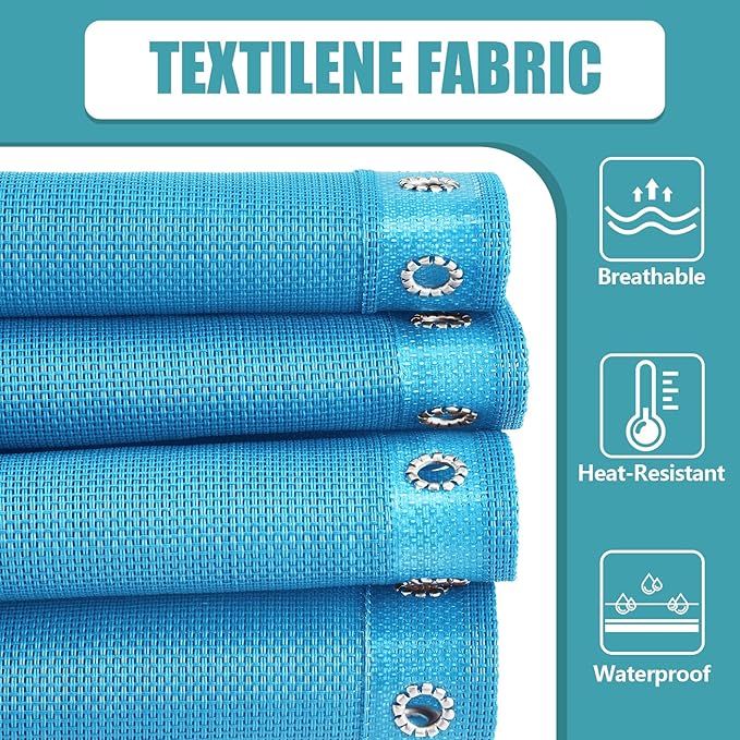 Queekay Chair Replacement Fabric with 4 Bungee Cord Lounge Chair Cloth Mesh Repair Kit for Patio Recliner Outdoor Lawn Pool(63 x 17 Inch,Light Blue)