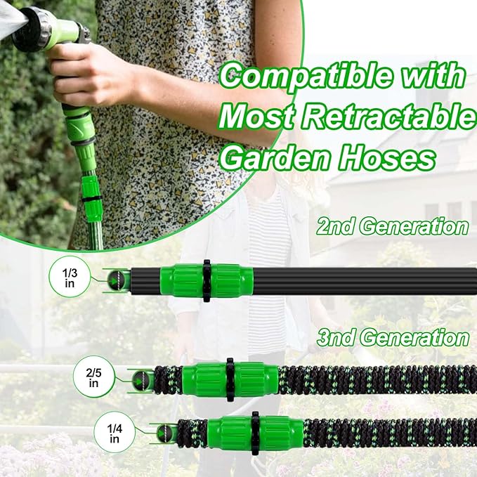 Vodolo Expandable Garden Hose Repair Kit,4 PCS Dual-Channel Hose Female Male Connectors Accessories with Metal Clamp Compatible with Pocket Hose Fit for 3/4" or 5/8" Garden Hose Fitting