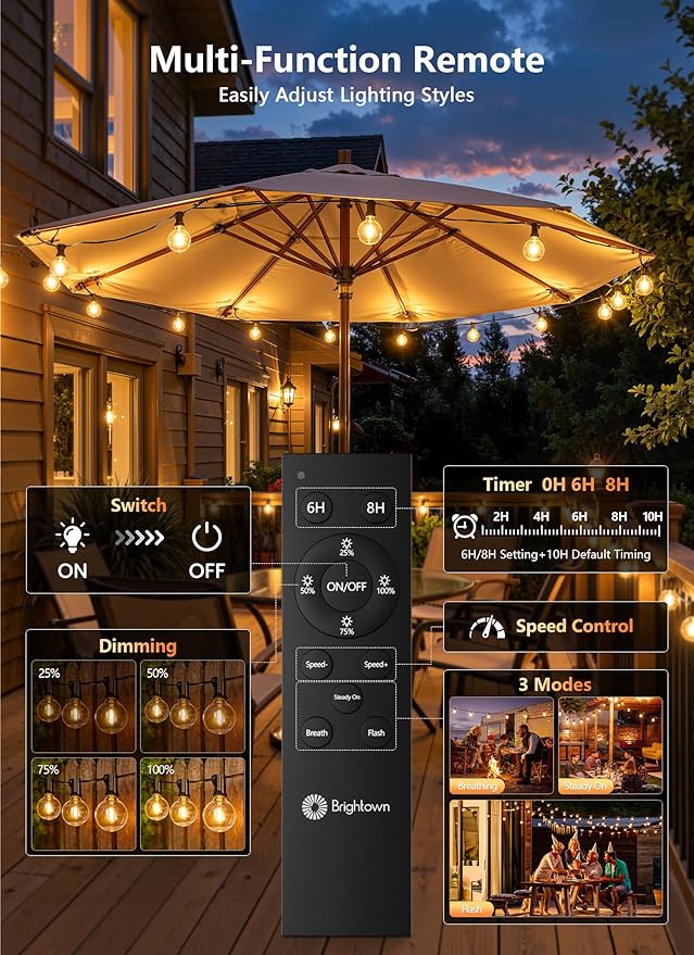 Brightown Outdoor String Lights, 152FT Shatterproof LED Patio Lights with 48 Dimmable Plastic G40 Bulbs, 2700K Waterproof Connectable Hanging String for Backyard, Cafe, Porch, Deck, Home Decor