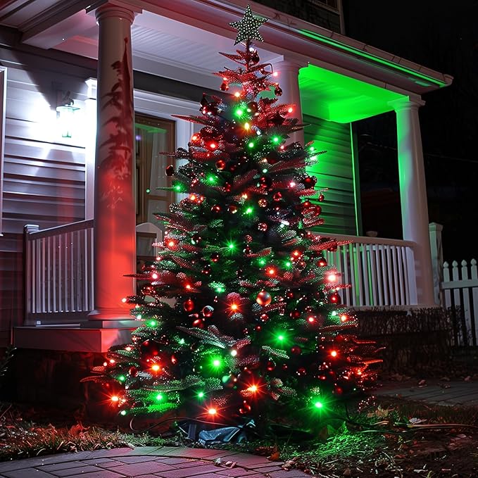 Brightown Battery Operated Christmas Lights 2 Pack 18 Feet 50 LED Clear Mini String Lights with 8 Modes Waterproof Tree Lights for Xmas Outdoor Indoor Holiday Party Garden Decor, Red & Green