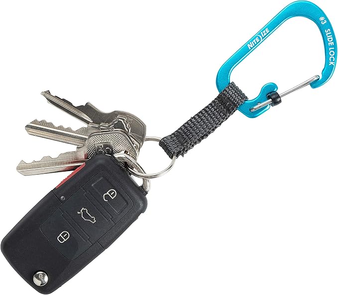 Nite Ize SlideLock Key Ring, Locking Carabiner Key Chain with Webbing, Orange