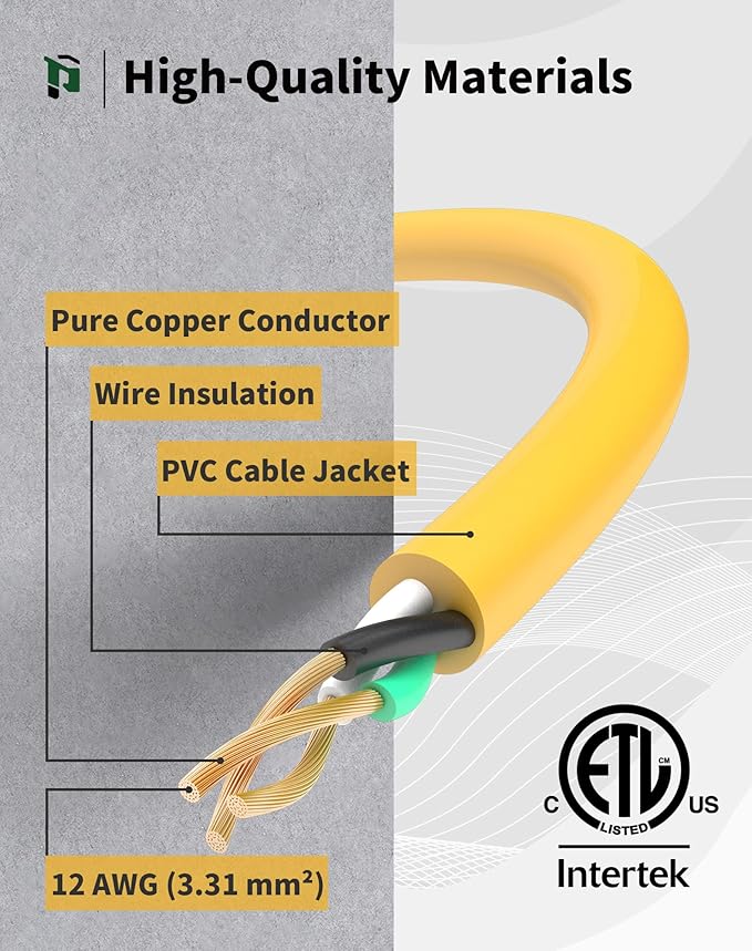15Ft 12 Gauge Outdoor Extension Cord with 3-Outlets, 2 Pack, Heavy Duty 3 Prong Extension Cord Waterproof with Lighted end, 15A SJTW, ETL Listed, Yellow