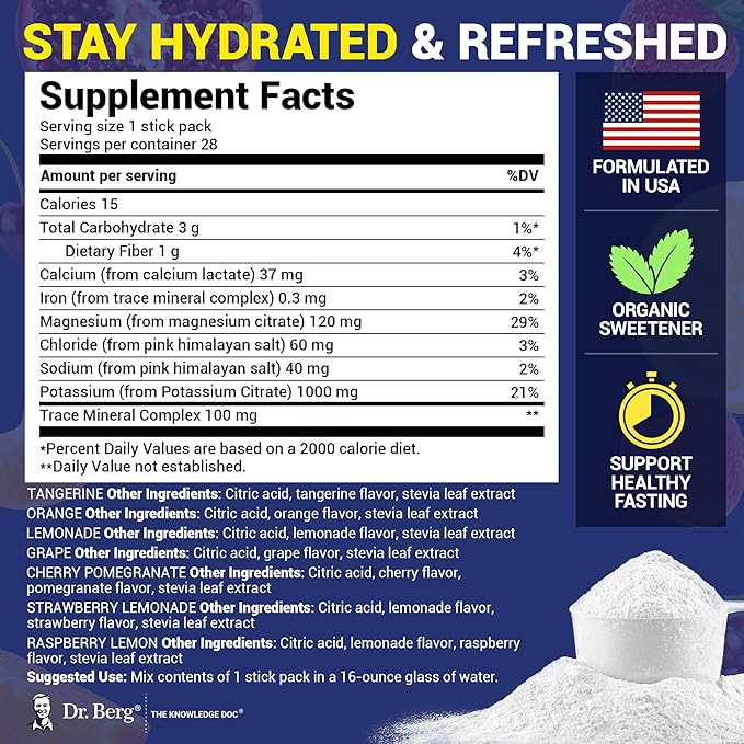 Dr. Berg Sugar Free Electrolyte Powder Packets (Variety Pack) - Daily Electrolyte Drink Mix - 28 Total Hydration Pouches Sugar Free - Keto Electrolytes Powder Packets No Sugar - 7 Delicious Flavors