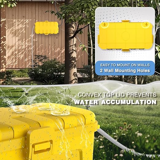 Flemoon Medium Outdoor Electrical Box (11.5x5.2x4 inch), IP54 Waterproof Extension Cord Cover w/6 Cable Entry Ports, Weatherproof Connection Box for Power Strip, Timer, Plug, Holiday Lights, Yellow