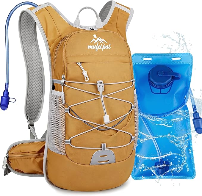 Hiking Backpack for Women & Men, Hydration Backpack with 2L Water Bladder for Running, Hiking, Cycling, Climbing, Camping, Biking (Yellow)